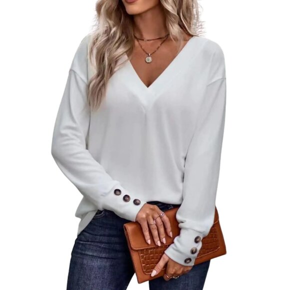 Blouses for Women – Plus Size V Neck Long Sleeve Tunic - Picture 1 of 1